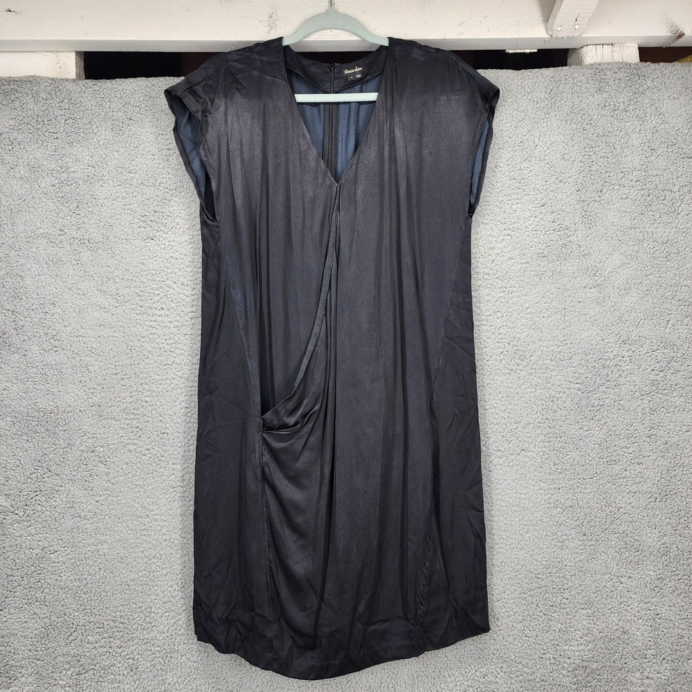 STEVEN ALAN Black V Neck Cap Sleeve Draped Midi Dress Women‎ Size Small